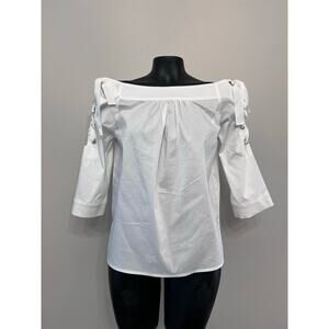 New York &Co White Top Off Shoulder Tie Sleeves Sz XS Sailor Nautical Beach NWT